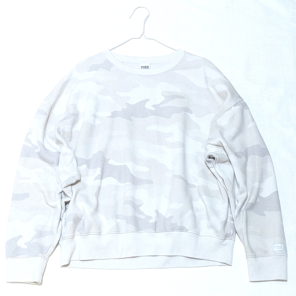 PINK Victoria's Secret White and Gray Crewneck Sweater